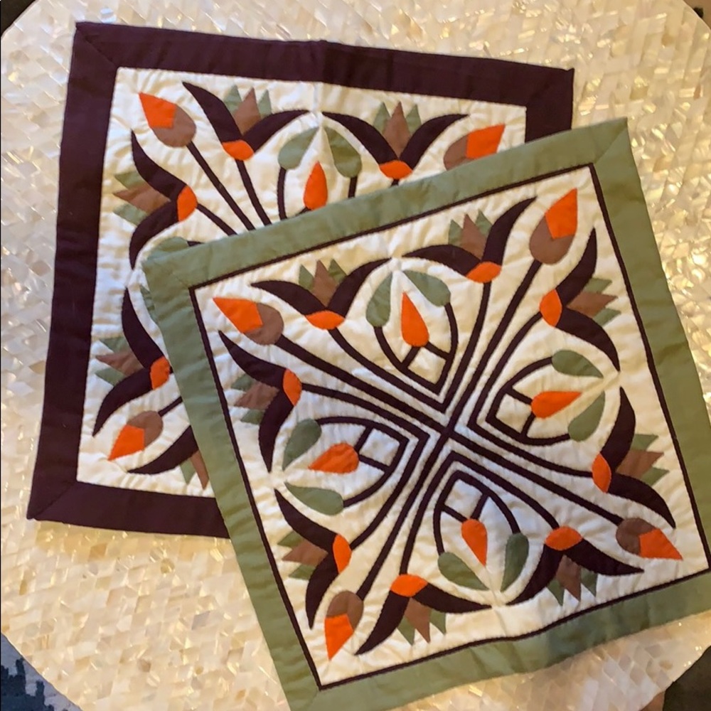 Two 16” hand-quilted throw/accent pillow covers